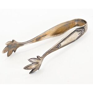 SSMC Sterling Silver Sugar Tongs Vintage Leaf Tip Floral Engraved 3.75 Inch